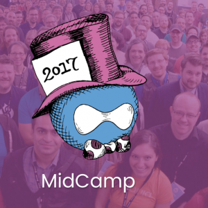 Midcamp logo over group photo from previous year