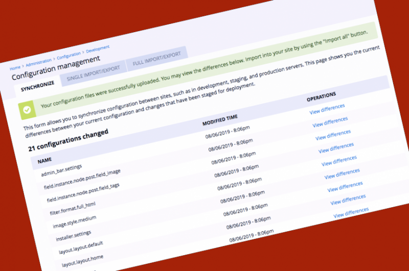 Screenshot of configuration management page