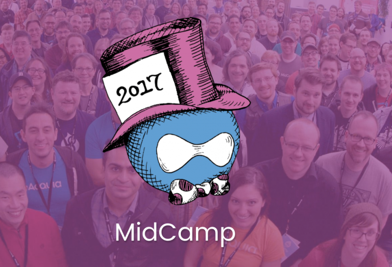 Midcamp logo over group photo from previous year